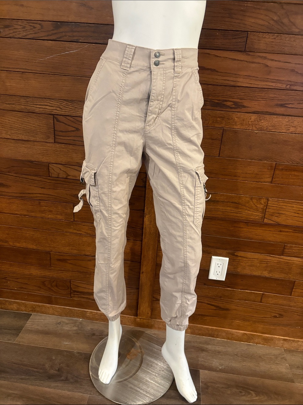 Garage Beige Cargo Ankle Pants with Utility Pockets